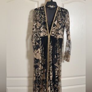 Black and Gold Floral Embroidered Dress